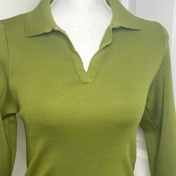 Anthropologie Arden Collared Ribbed Bodysuit Jewel Tone Green Size Medium NWOT - Picture 5 of 12